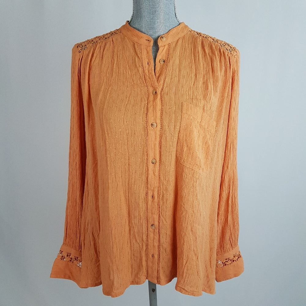 Free People See through Back Long Sleeve Shirt S